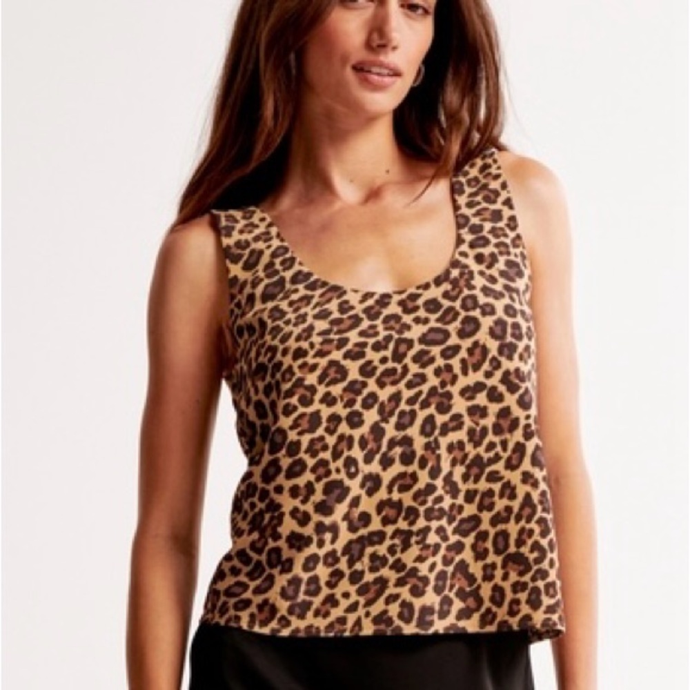 Abercrombie Leopard Print Satin Scoopneck Tank